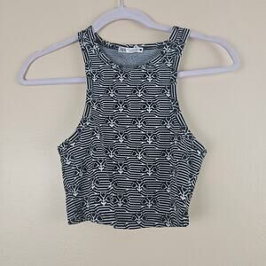 Zara Black And White Jacquard Floral Print Crop Top Size S